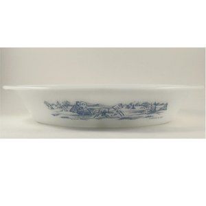 Vintage Glasbake Currier & Ives divided Baking and Serving Dish, Made in USA